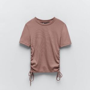 Zara Pink Ruched Short Sleeve T-Shirt
